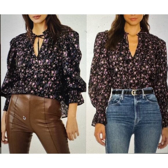 NEW Free People Small Meant To Be Smocked Blouse Floral  Combo Peasant Boho - Picture 3 of 11